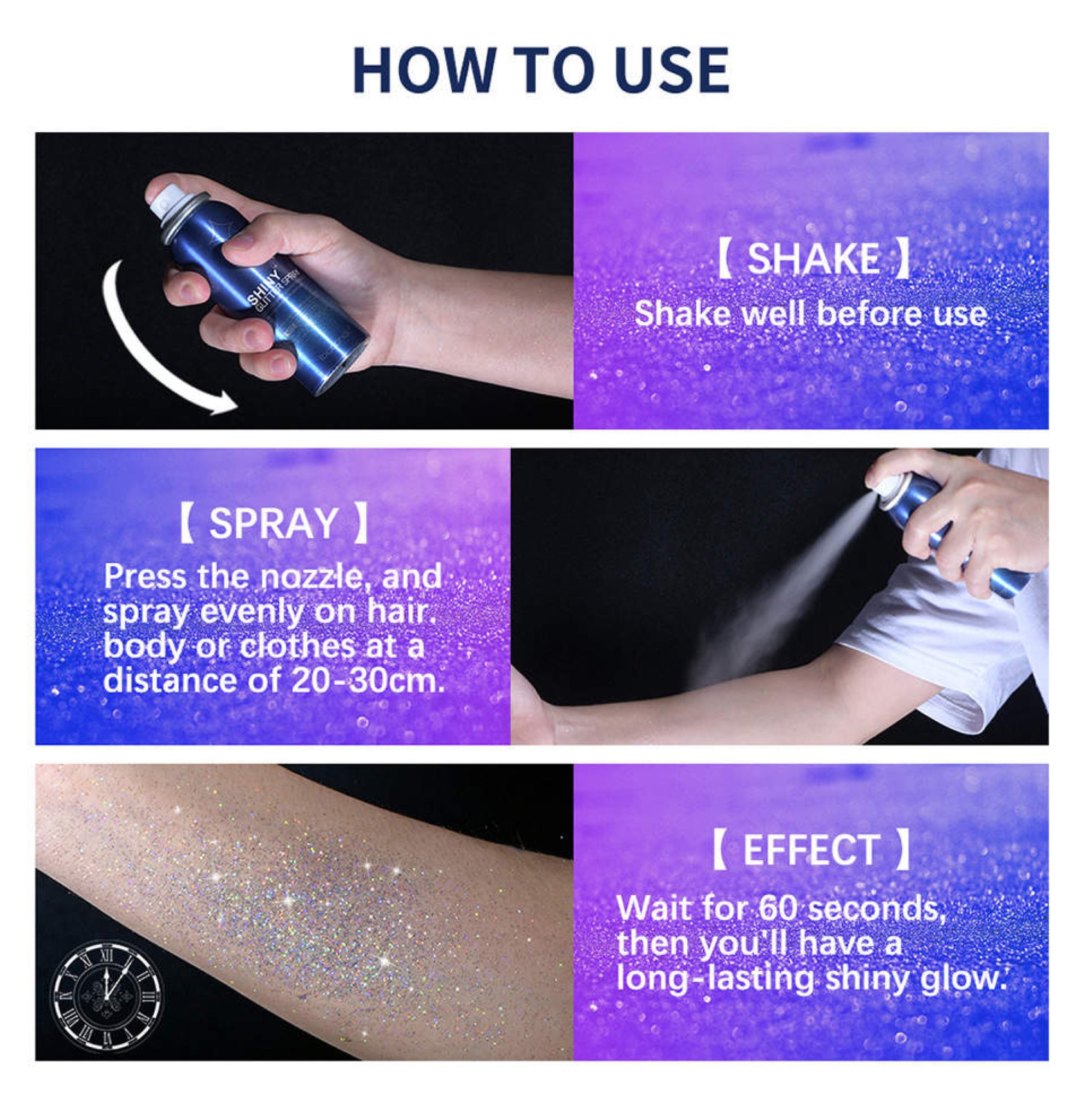 QrBxa Shiny Glitter Spray, Hair and Body Glitter Spray, Quick-drying Waterproof Long-Lasting Body Shimmery Spray for Prom, Festival Rave and Stage Makeup